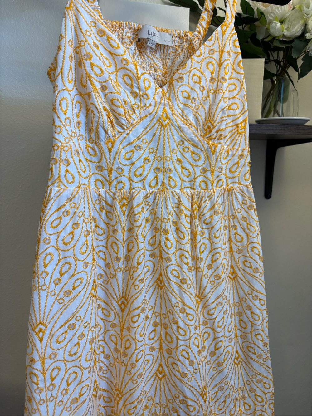 LOFT Light Orange Embroidered Swirls Sleeveless Maxi Dress Open Back 4 - Picture 8 of 12